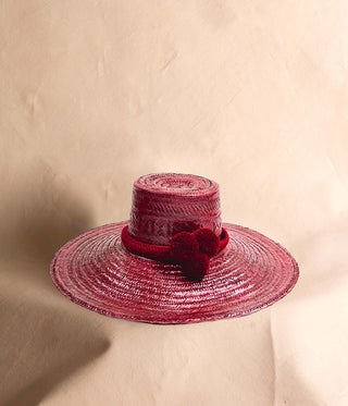 Grande Guajira Sombrero – Sangre Rubi with Matching PomPom Headband